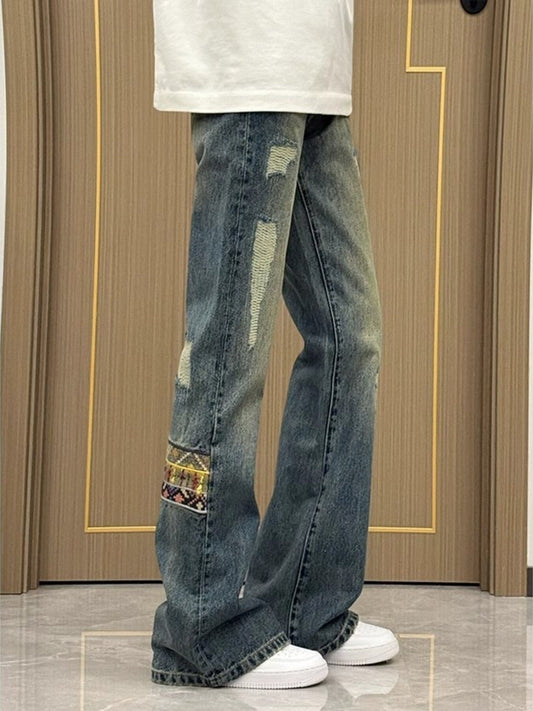 Men's Full Size Patchwork Wide Leg Jeans Plus Size