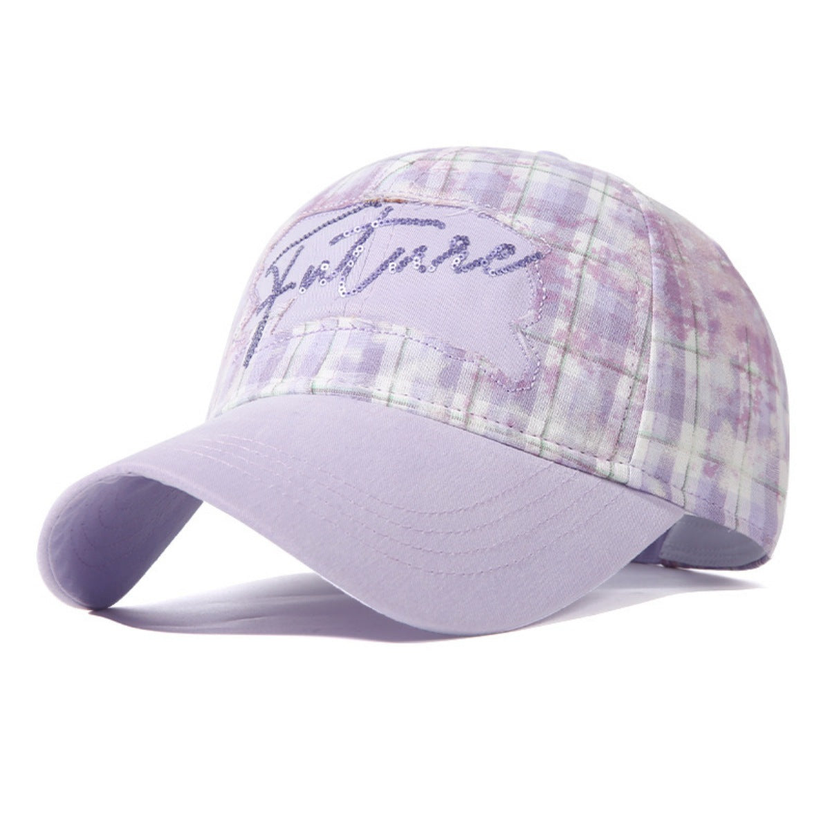 Plaid Baseball Cap with Sequin Detail