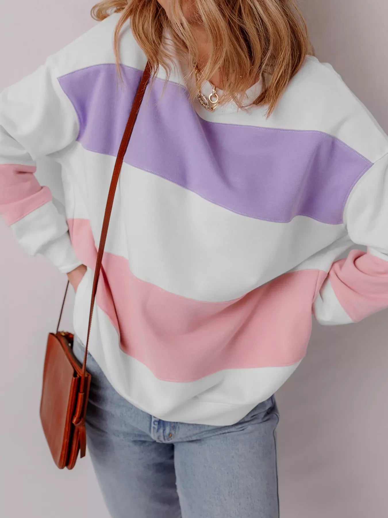 Colorblock Patchwork Drop Shoulder Crewneck Sweatshirt