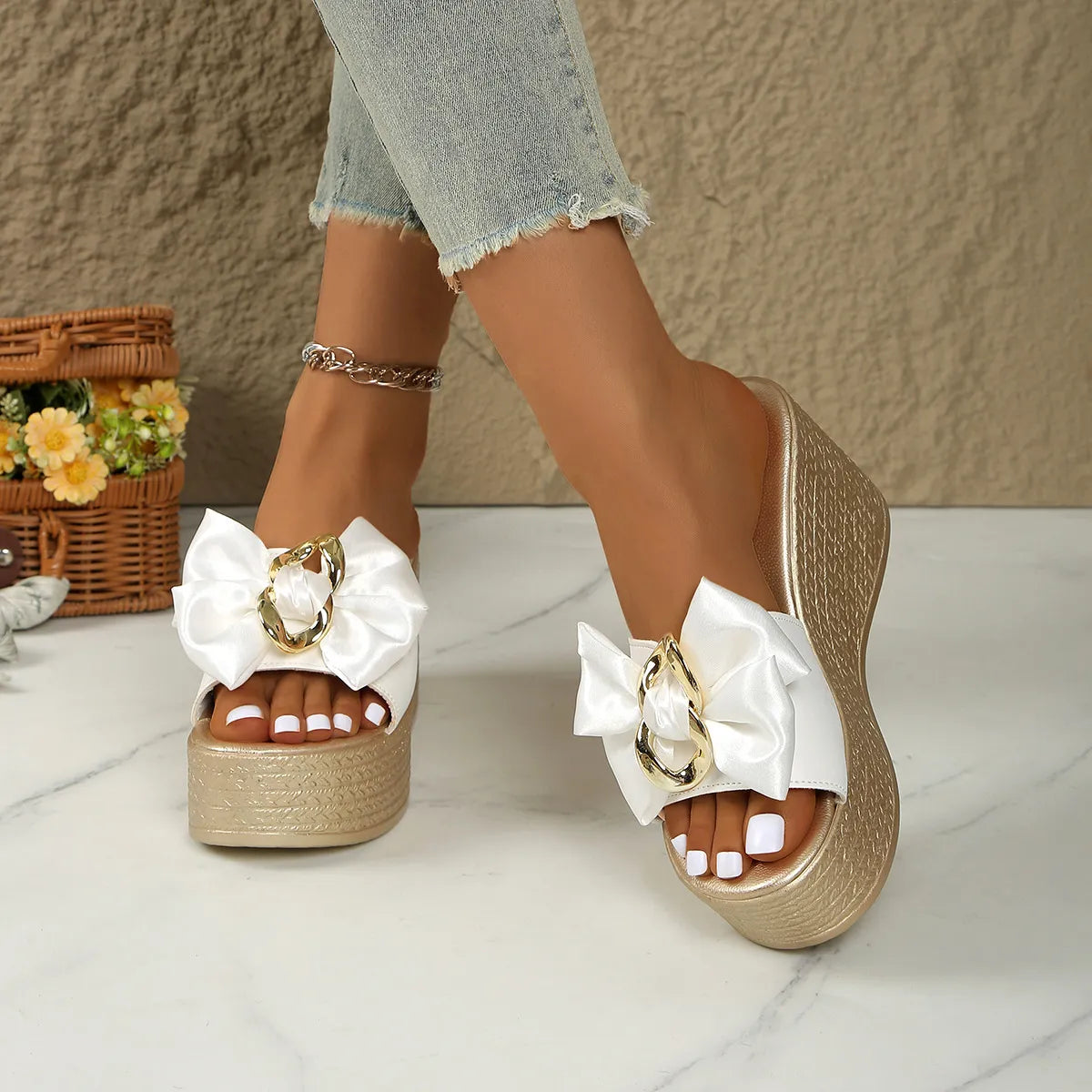 Bow Open Toe Platform Sandals