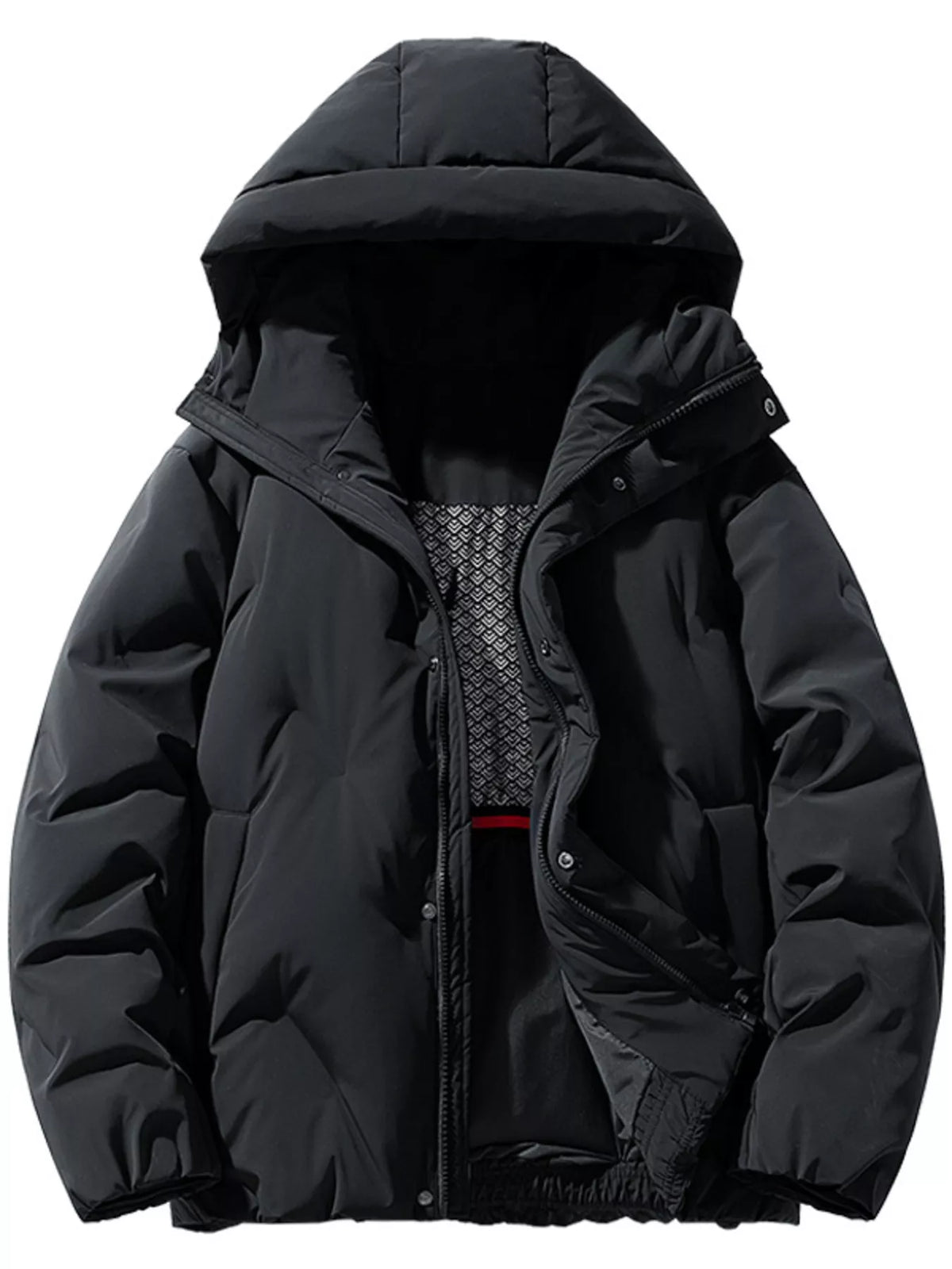 Men's Full Size Hooded Puffer Jacket with Side Pockets Plus Size