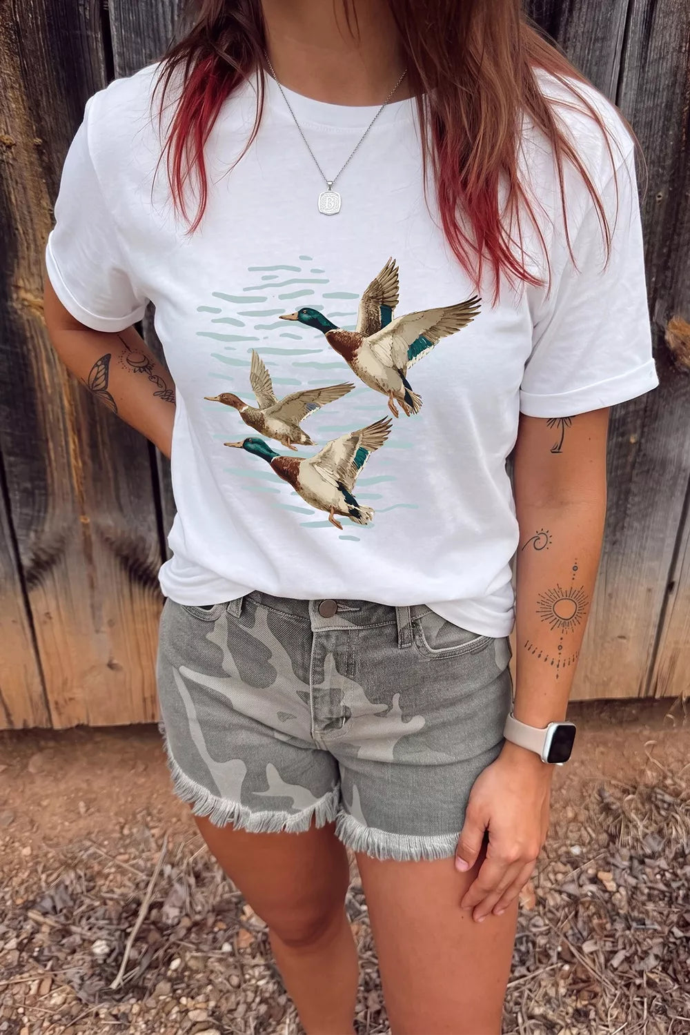 Full Size Western Mallard Lake Graphic Casual T‑Shirt Plus Size