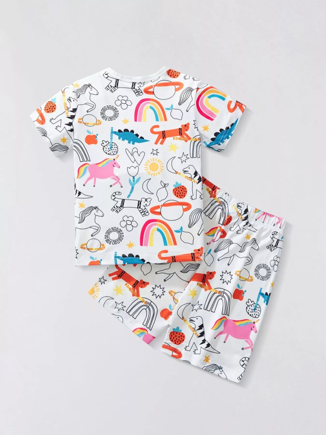 Children's Cartoon Print Short Sleeve Tee and Shorts Set