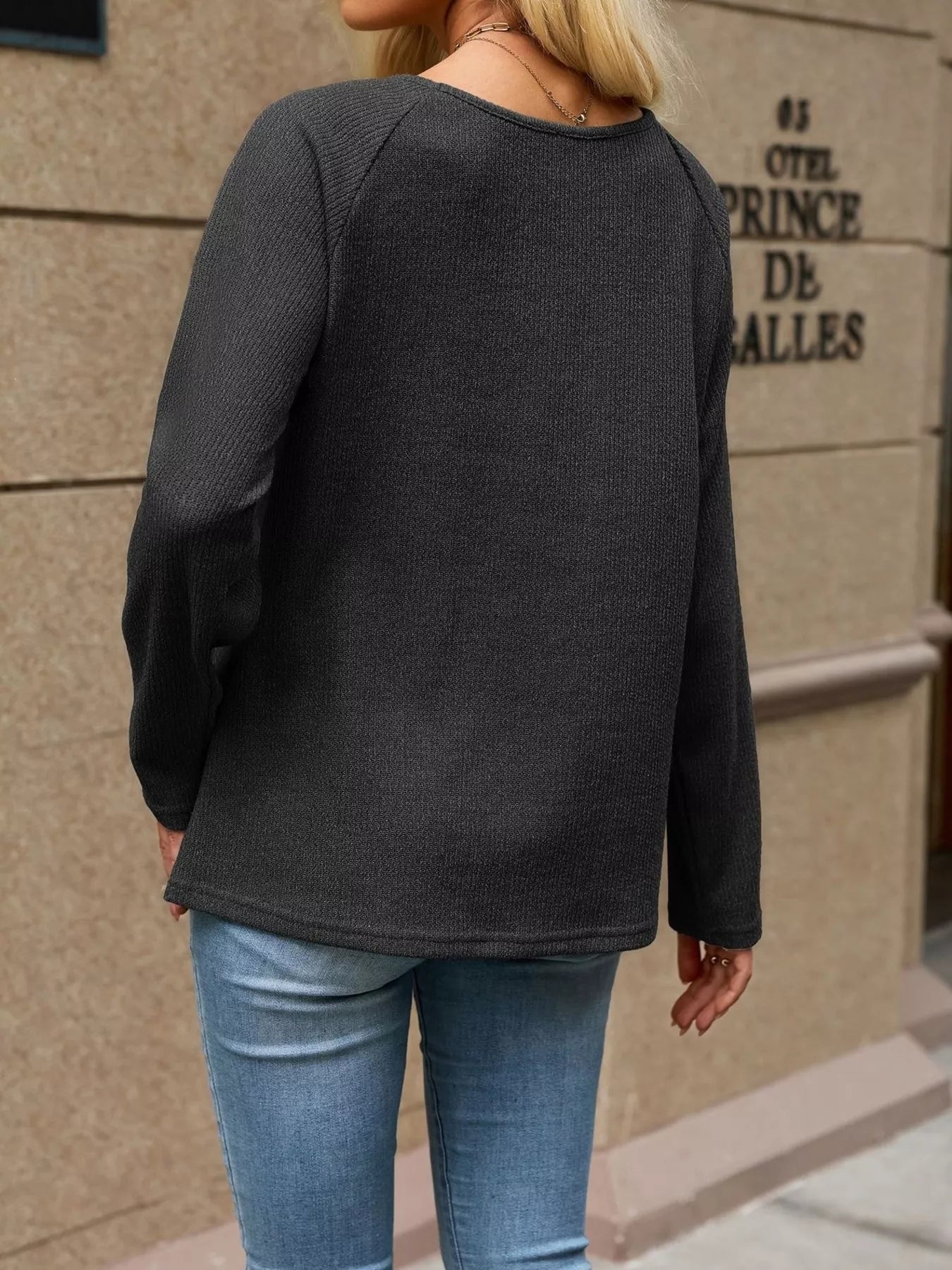 Ribbed Knit Raglan Sleeve T-Shirt