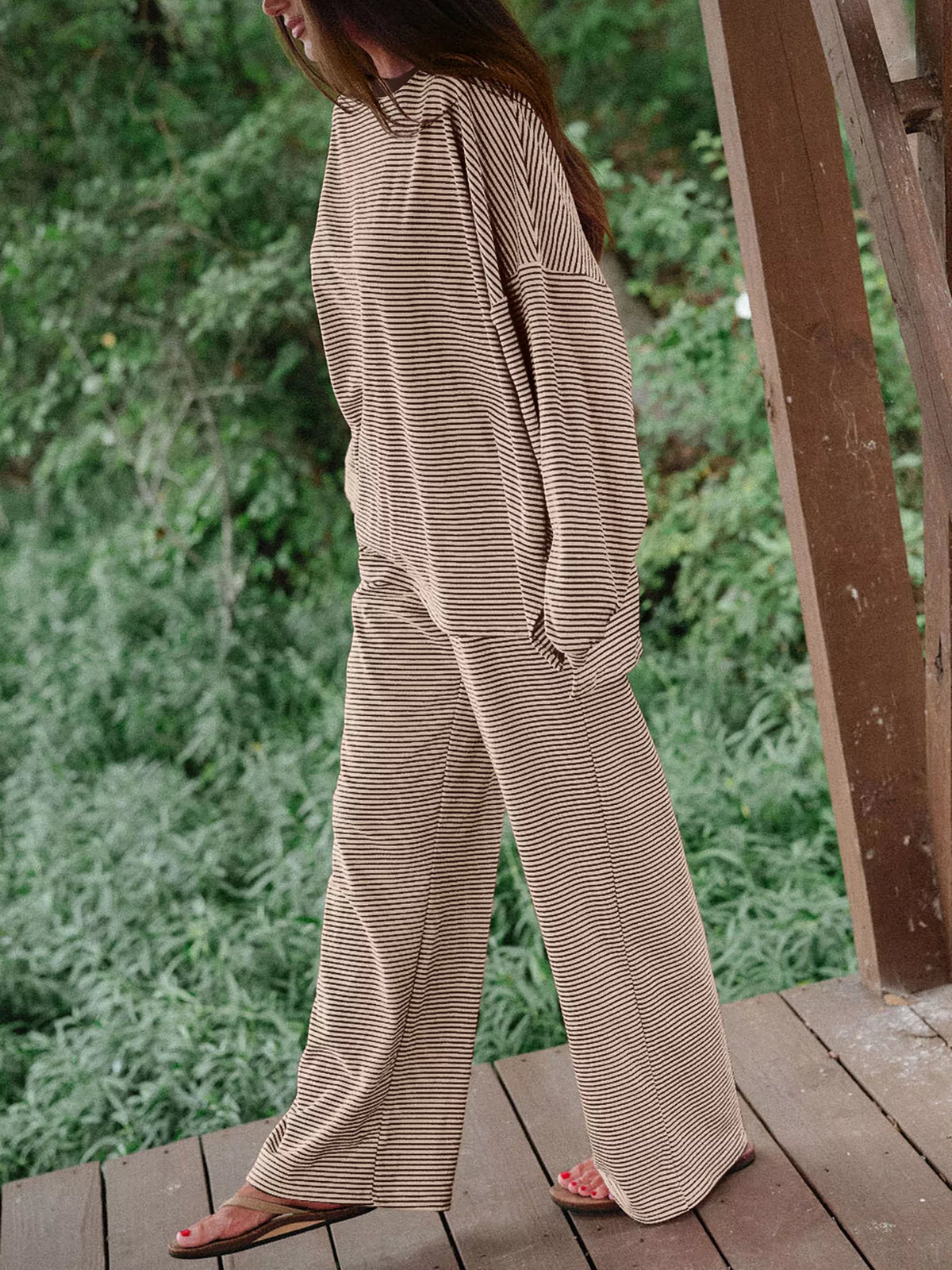 Striped Long Sleeve Top and Pants Set
