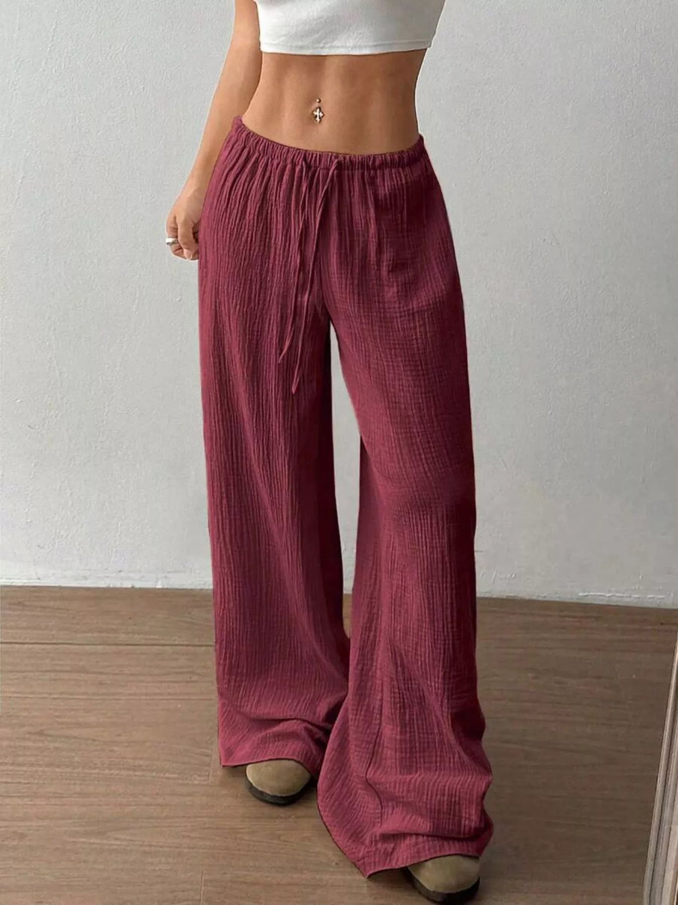 Wide-Leg Drawstring Pants
