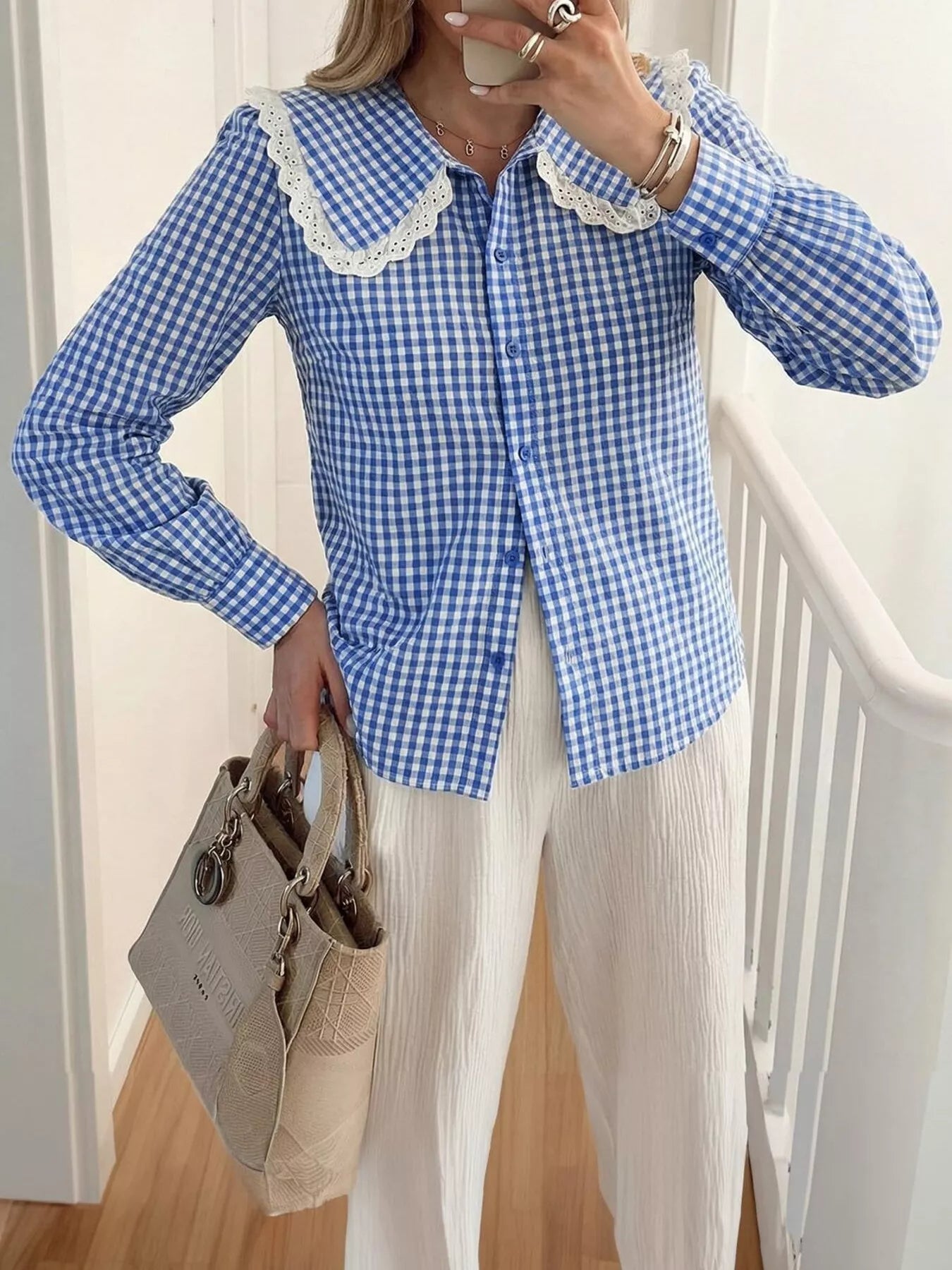 Lace Peter Pan Collar Button Up Shirt