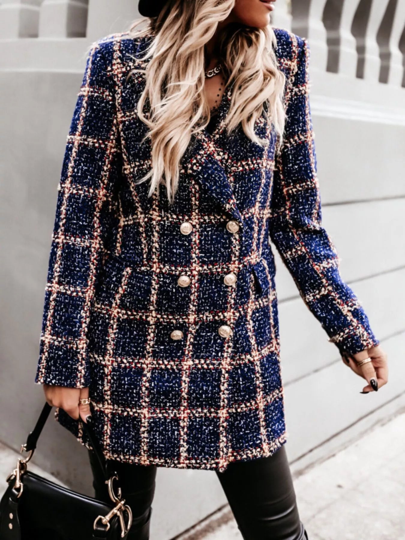 Plaid Tweed Double-Breasted Coat
