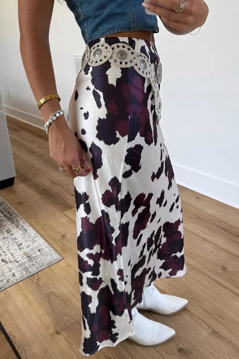 Abstract Print Western Long Metal Zip-Up Waist Daily Wear Skirt