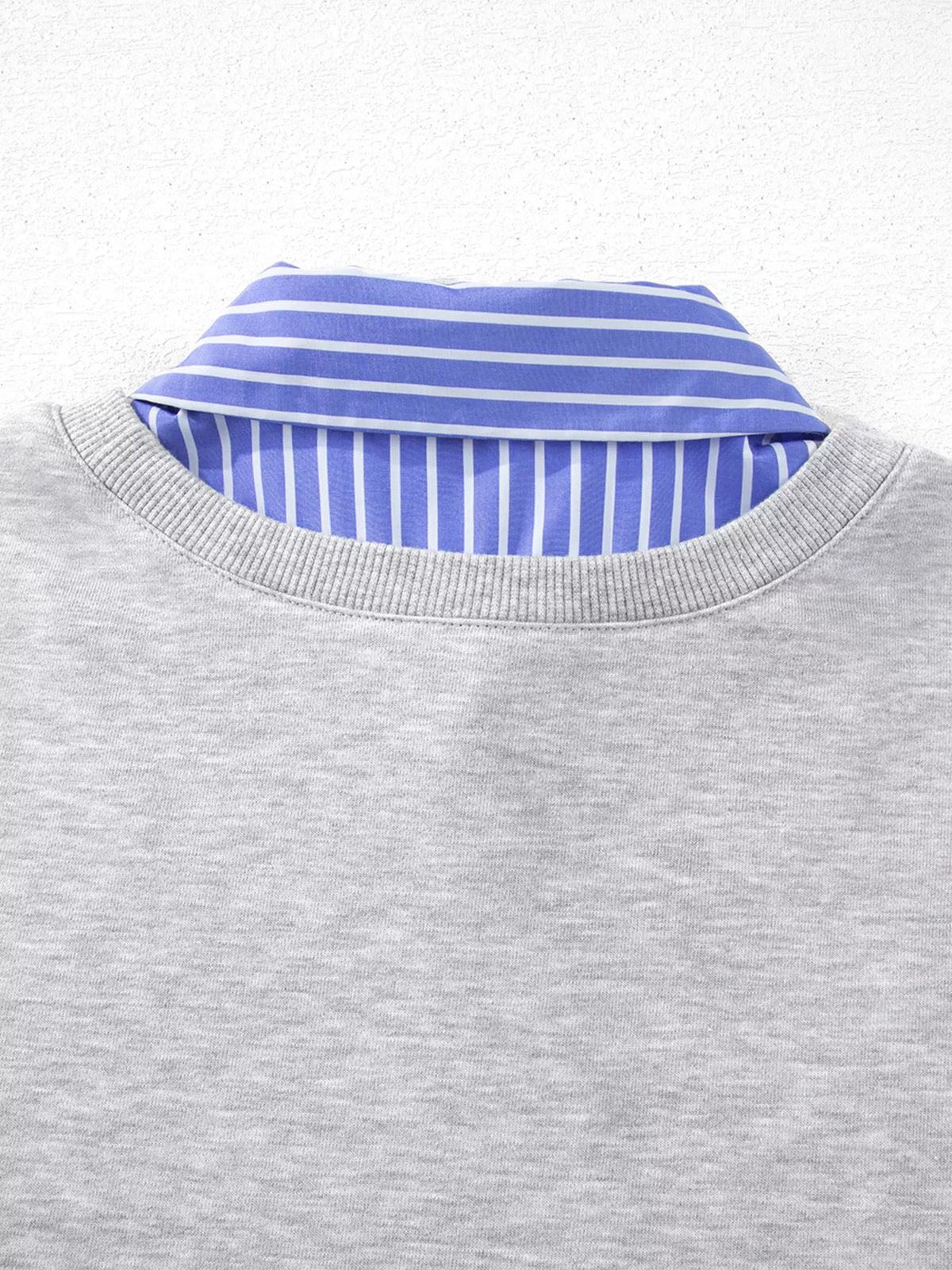 Striped Collar 2-in-1 Patchwork Casual Loose Sweatshirt
