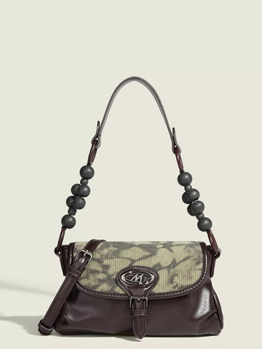 Beaded Handle Flap Shoulder Bag