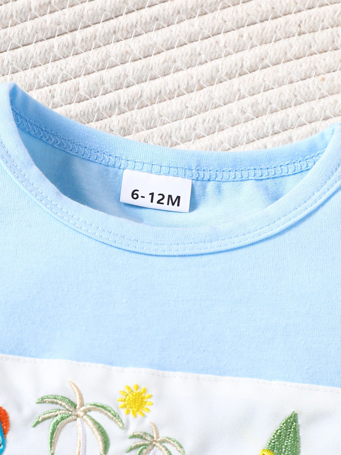 Children's Shark Embroidered T-shirt and Striped Shorts Set