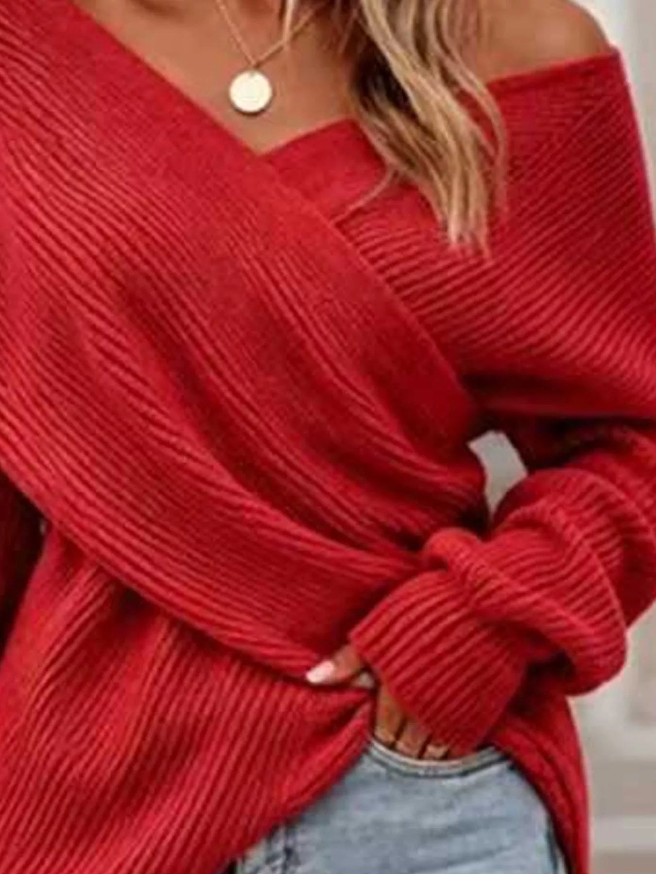 Crisscross Ribbed Knit Long Sleeve Sweater