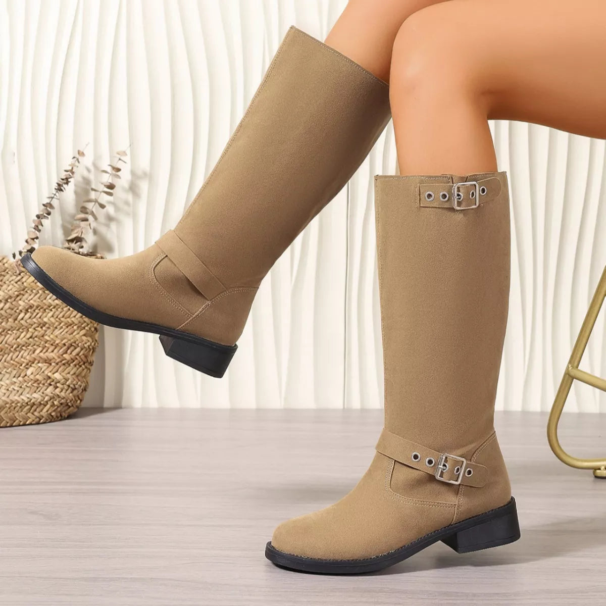 Round Toe Block Heels Boots