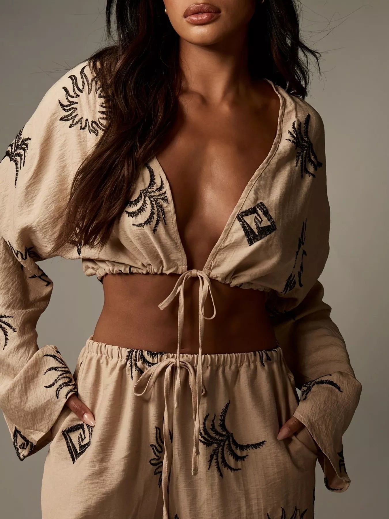 Printed Crop Top and Wide-Leg Pants Set