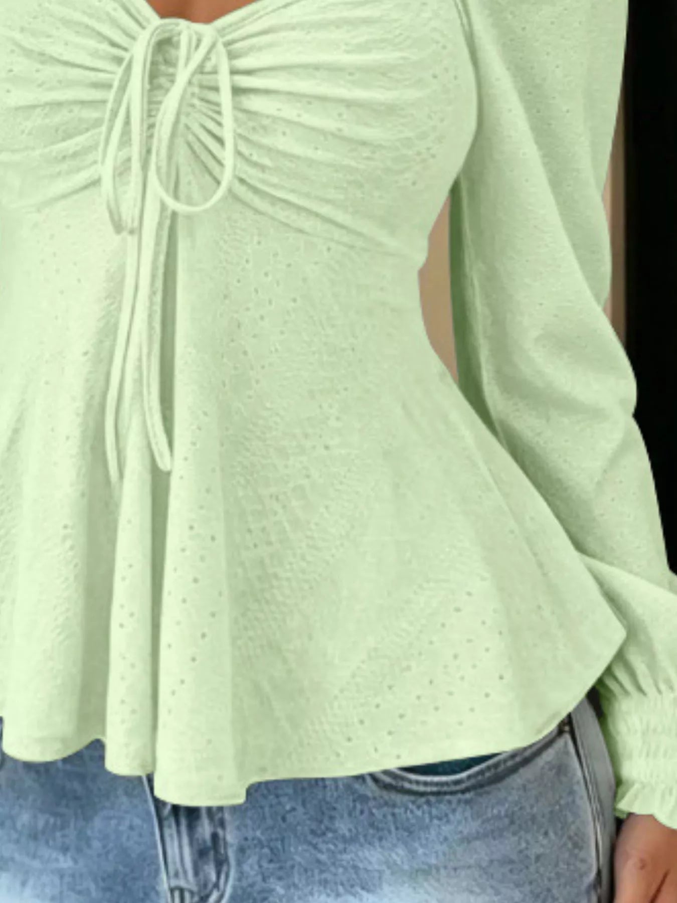 Ruched Sweetheart Neck Long Sleeve Top