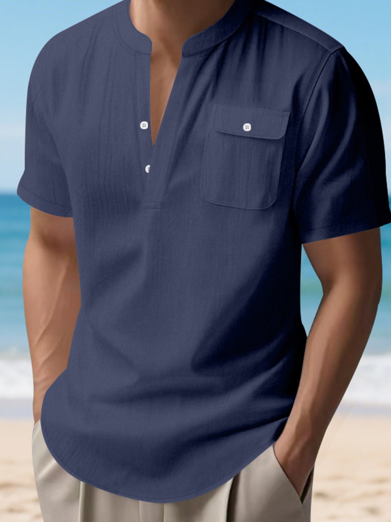 Men's Full Size Button Detail Short Sleeve Shirt Plus Size