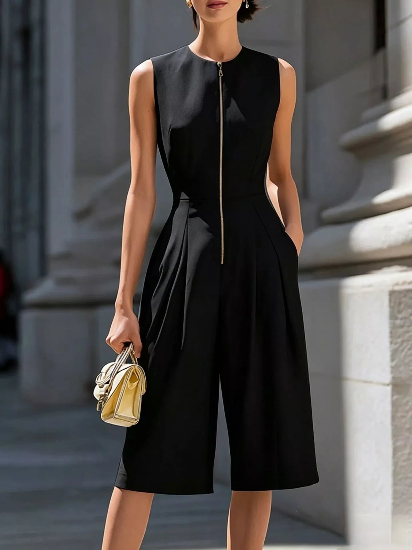 Sleeveless Wide-Leg Zipper Front Jumpsuit