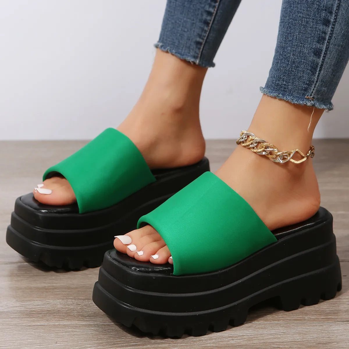 Open Toe Platform Slide Sandals