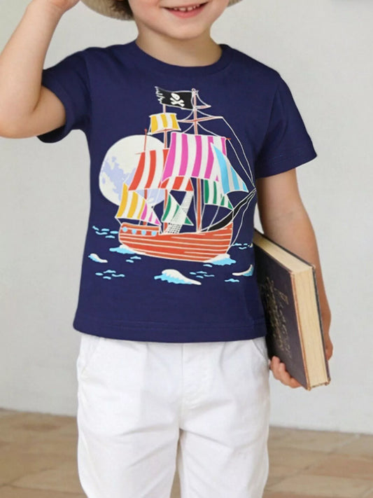 Children's Pirate Ship Graphic Short Sleeve T-Shirt