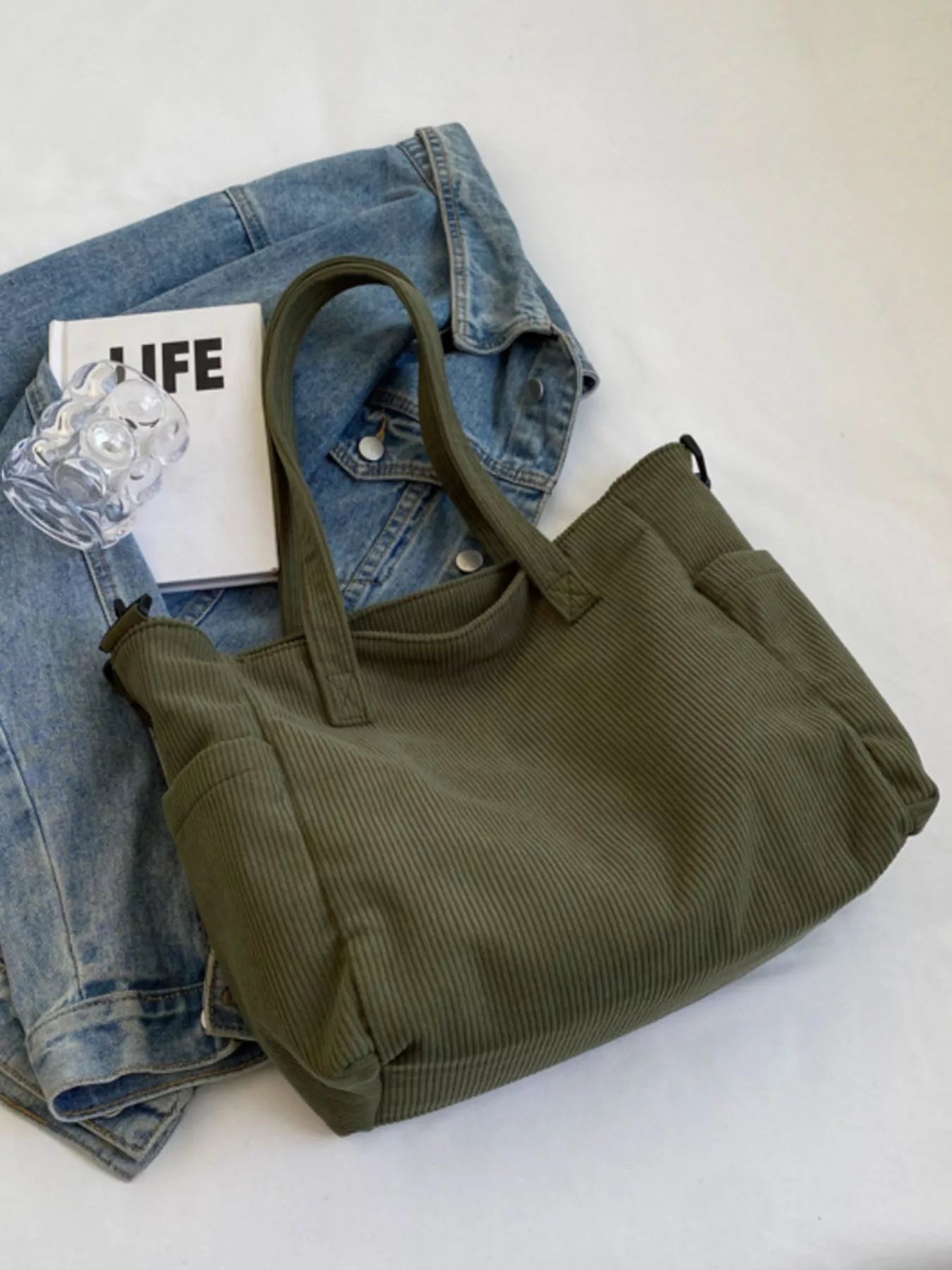 Corduroy Solid Color Handbag