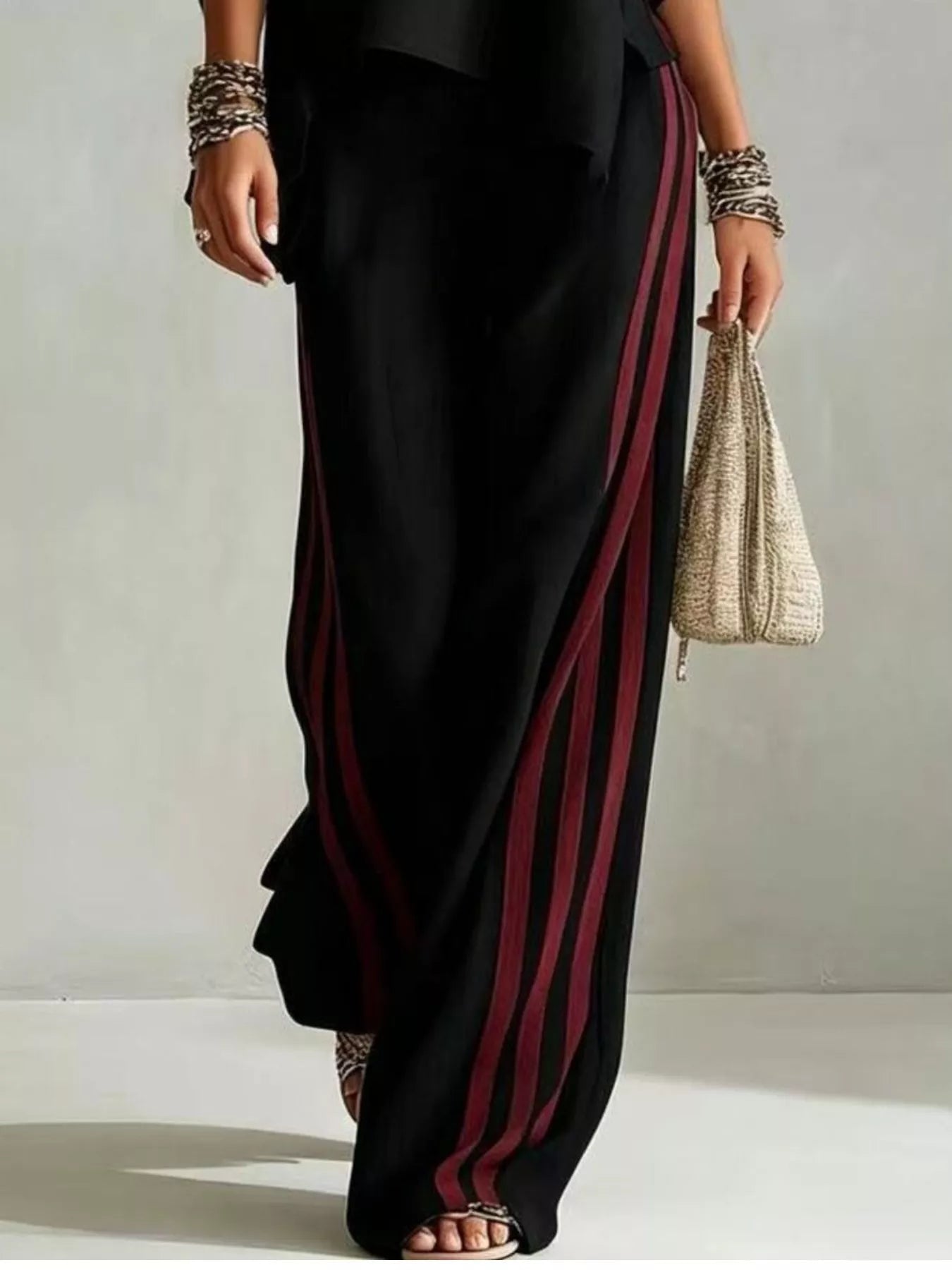 Full Size Striped 3/4 Sleeve Top and Pants Set Plus Size