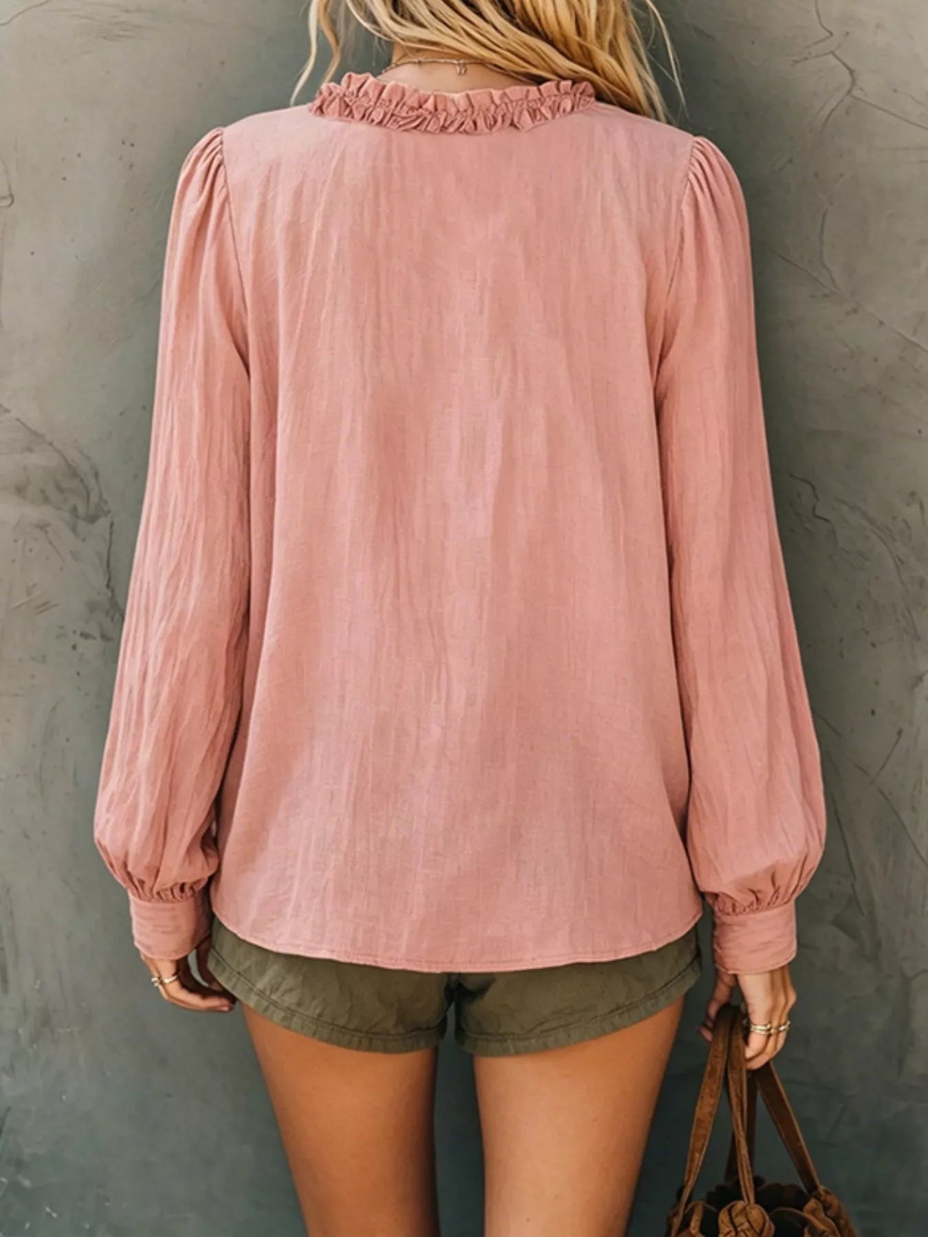 Frill V-Neck Long Sleeve Blouse