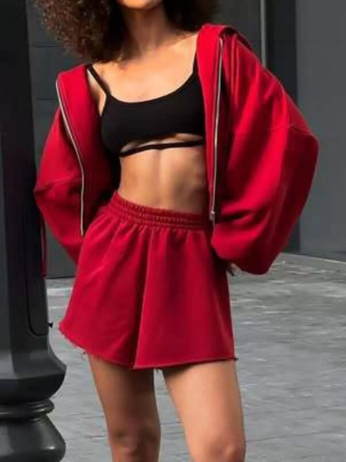 Oversized Zip-Up Hoodie and Shorts Set