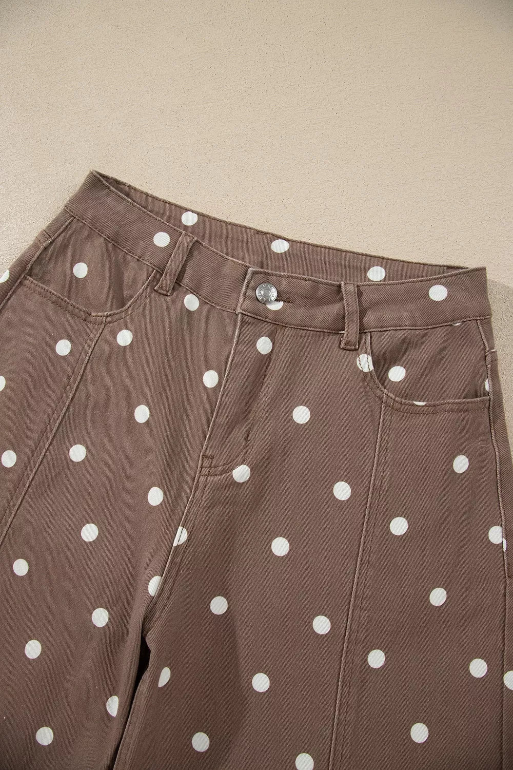 Tailored Seam Polka Dot Print Barrel Casual Jeans