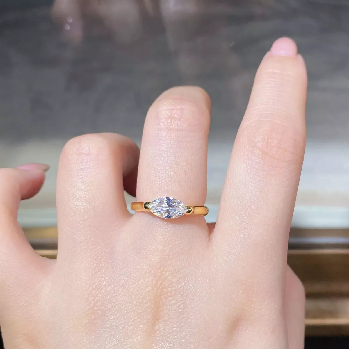 925 Sterling Silver Marquise-Cut Ring