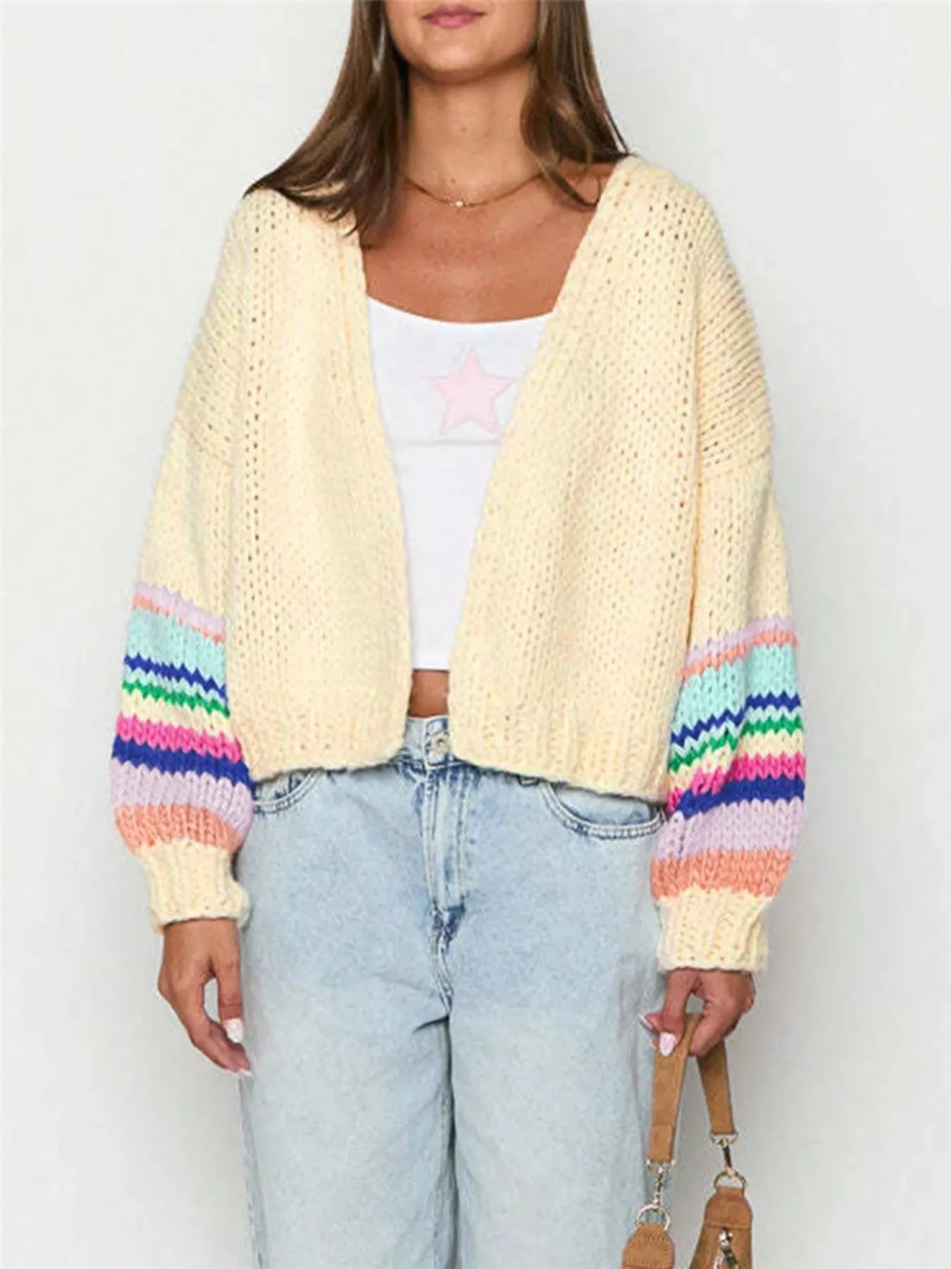 Chunky Knit Rainbow Sleeve Cardigan