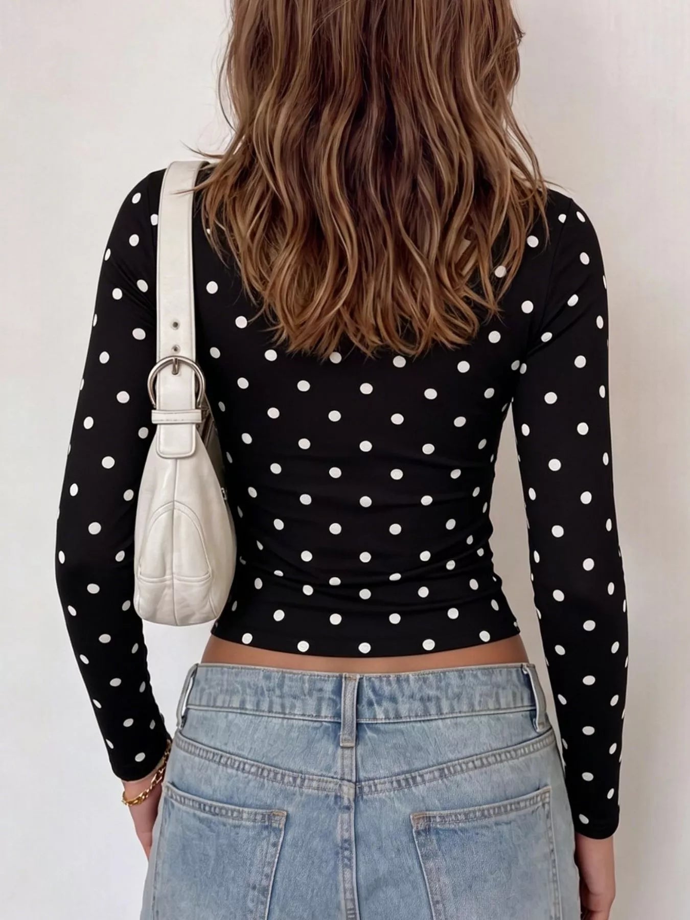 Long Sleeve Polka Dot Slim Fit T-Shirt