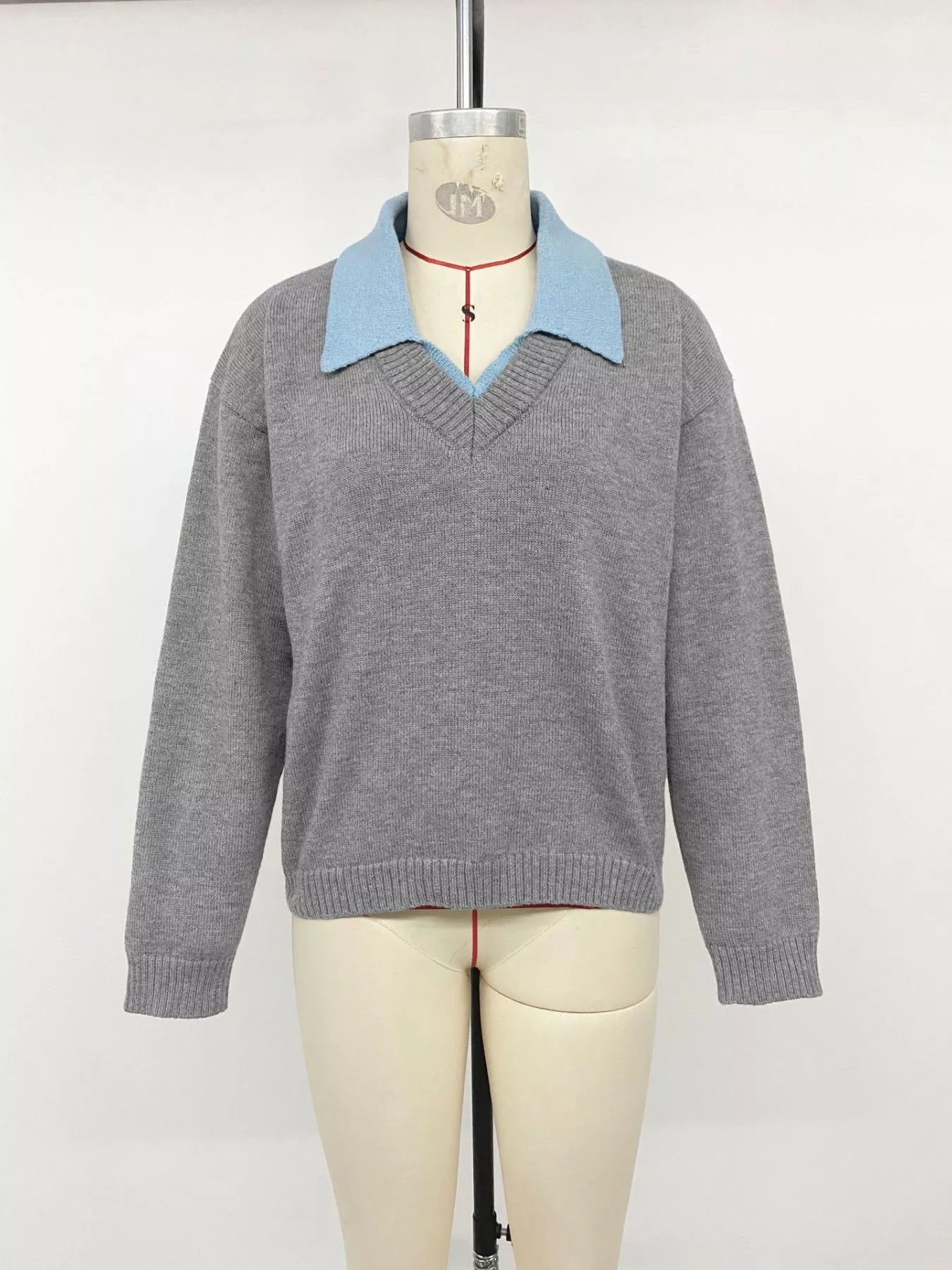 Contrast Collar Dropped Shoulder Sweater