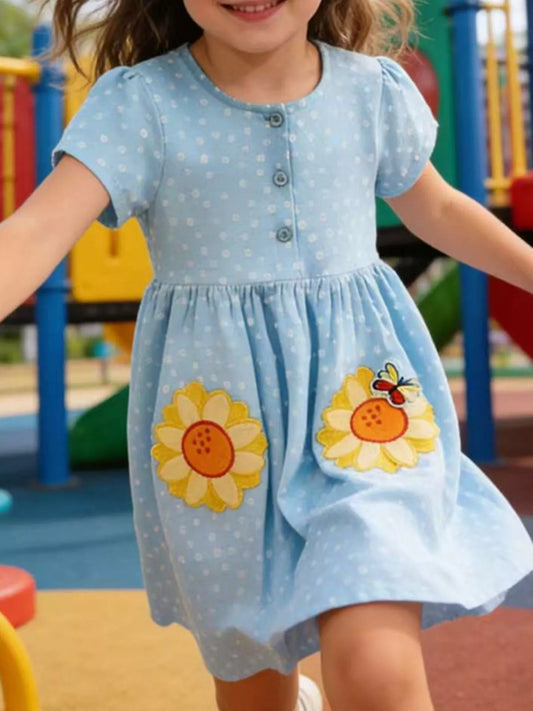 Children's Embroidered Floral Short Sleeve Dress
