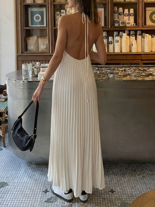 Halter Neck Pleated Maxi Dress