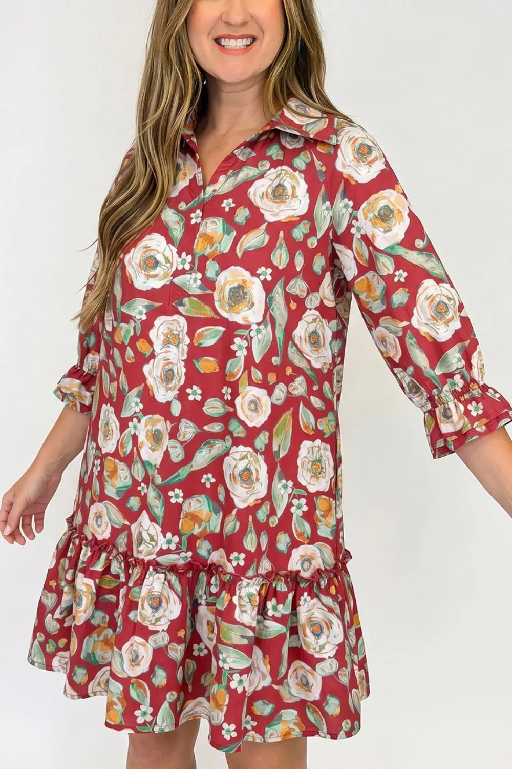 Floral Print Half Sleeve Short Shift Dress