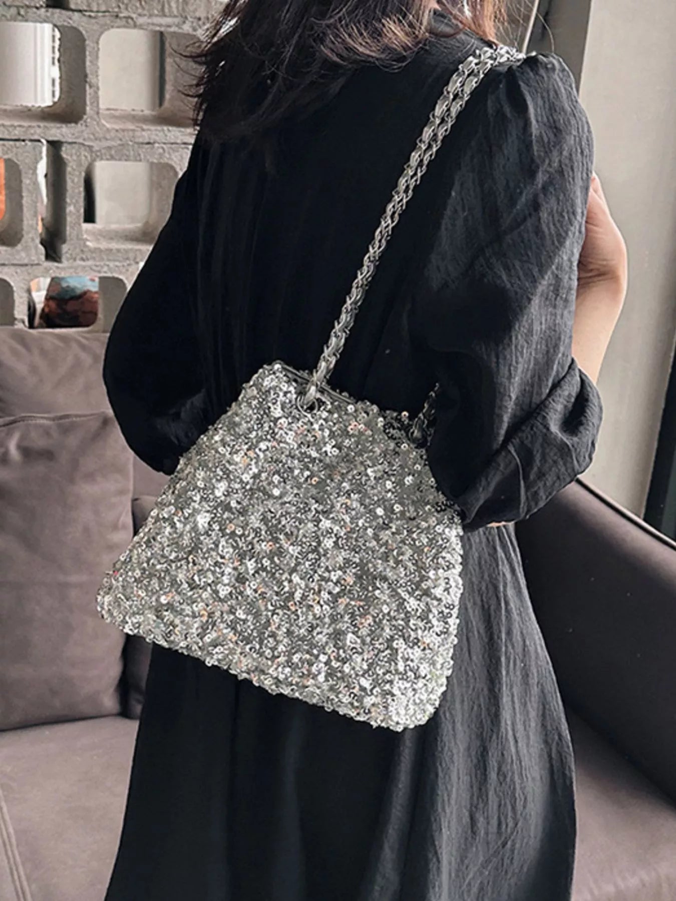 Sequin Bucket Shoulder Bag