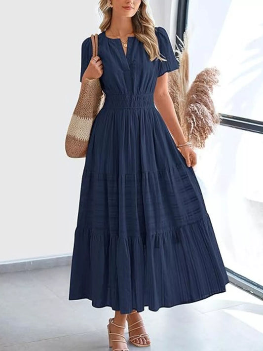 Full Size Short Sleeve Tiered Midi Dress Plus Size