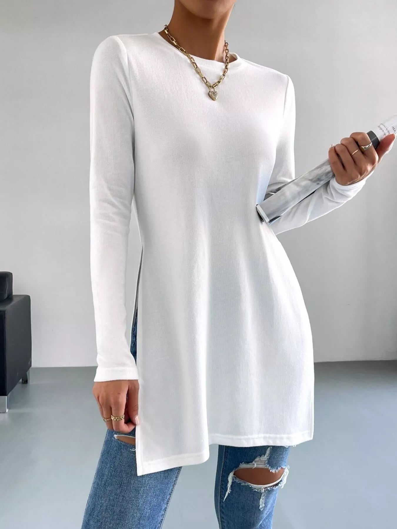 Long Sleeve Side Slit T-Shirt