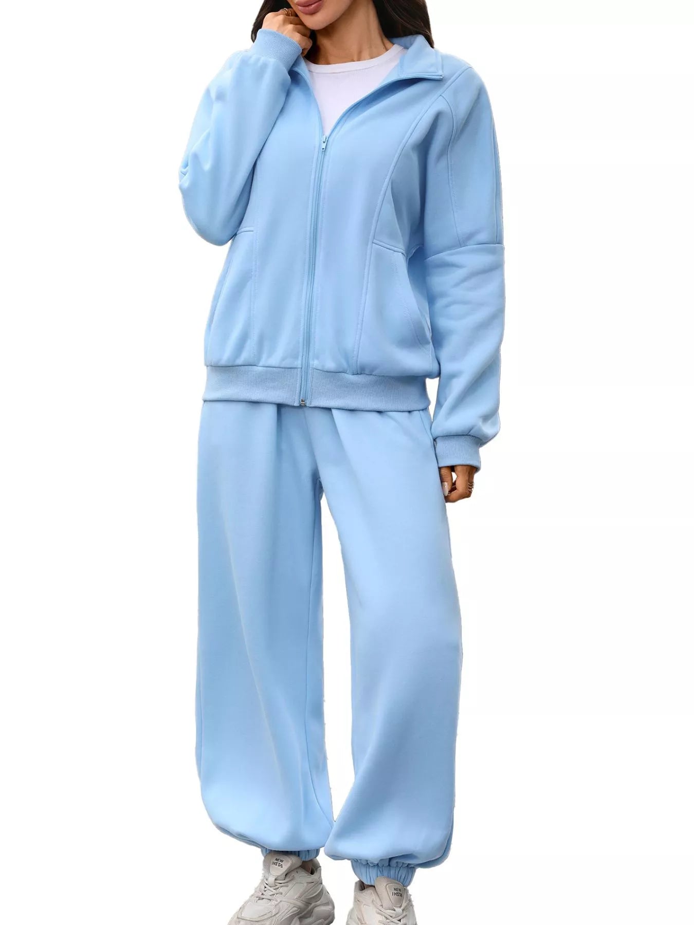Zip-Up Long Sleeve Top and Pants Set