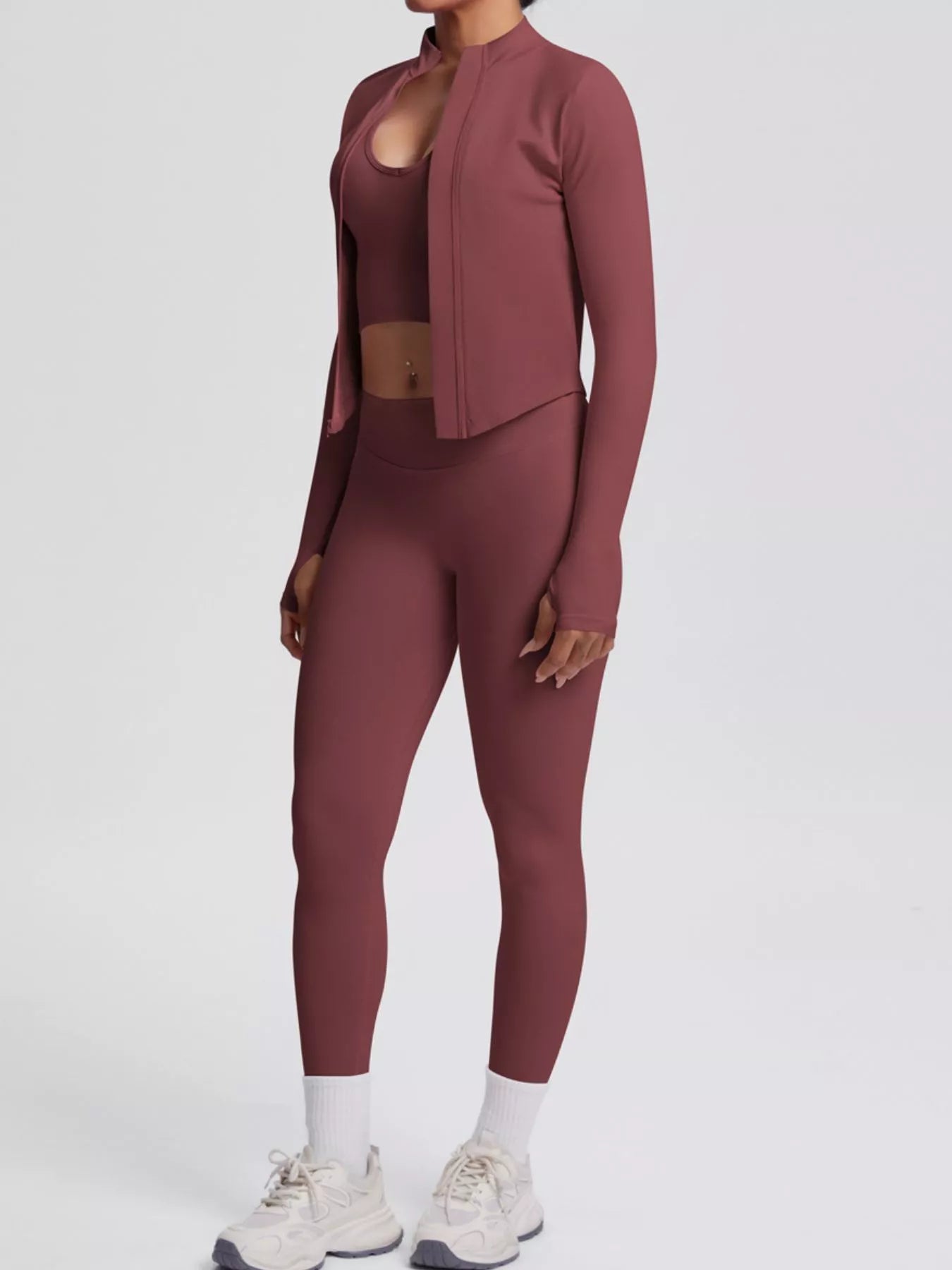 Tank & Zip-Up Jacket and Leggings Three-Piece Active Set
