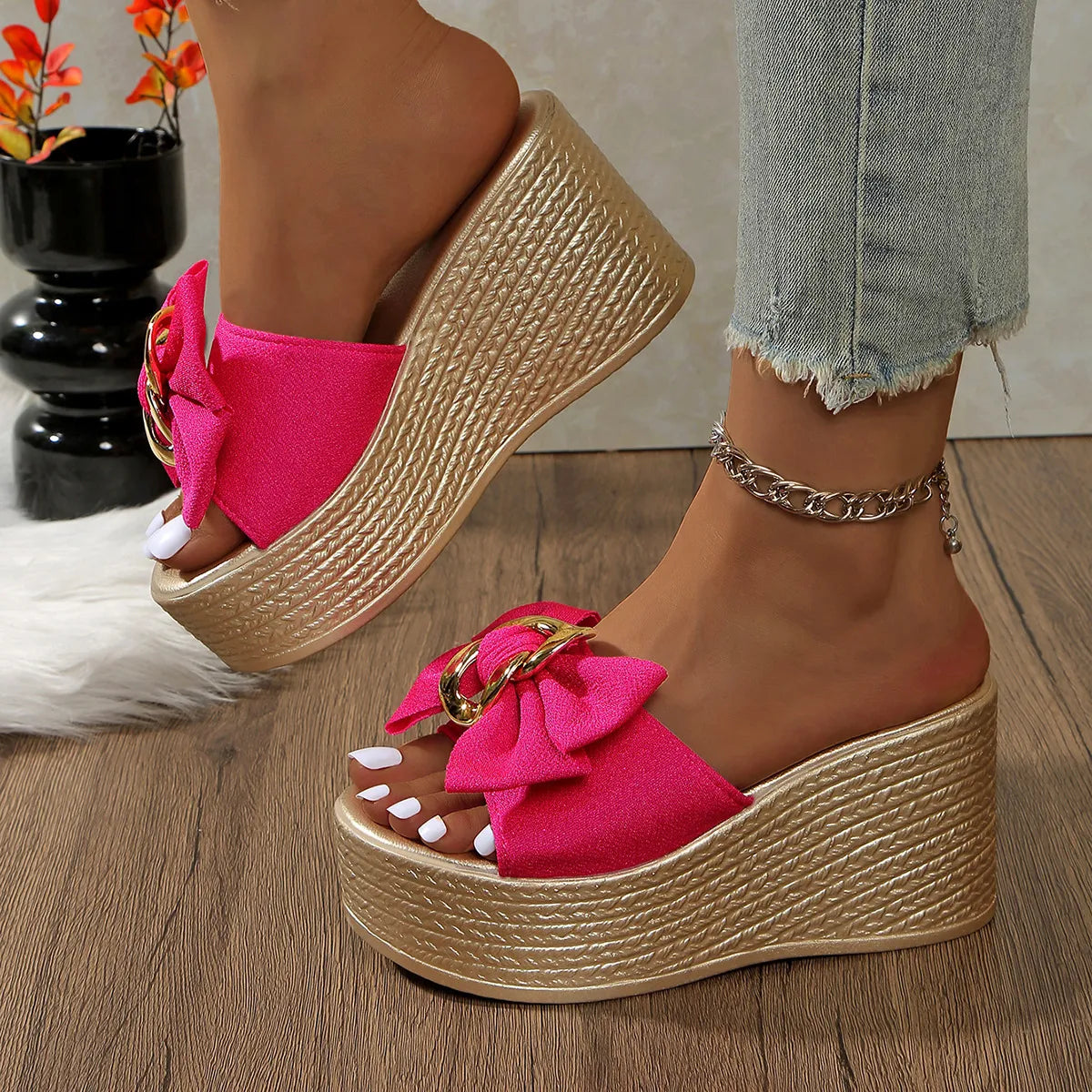Bow Open Toe Platform Sandals