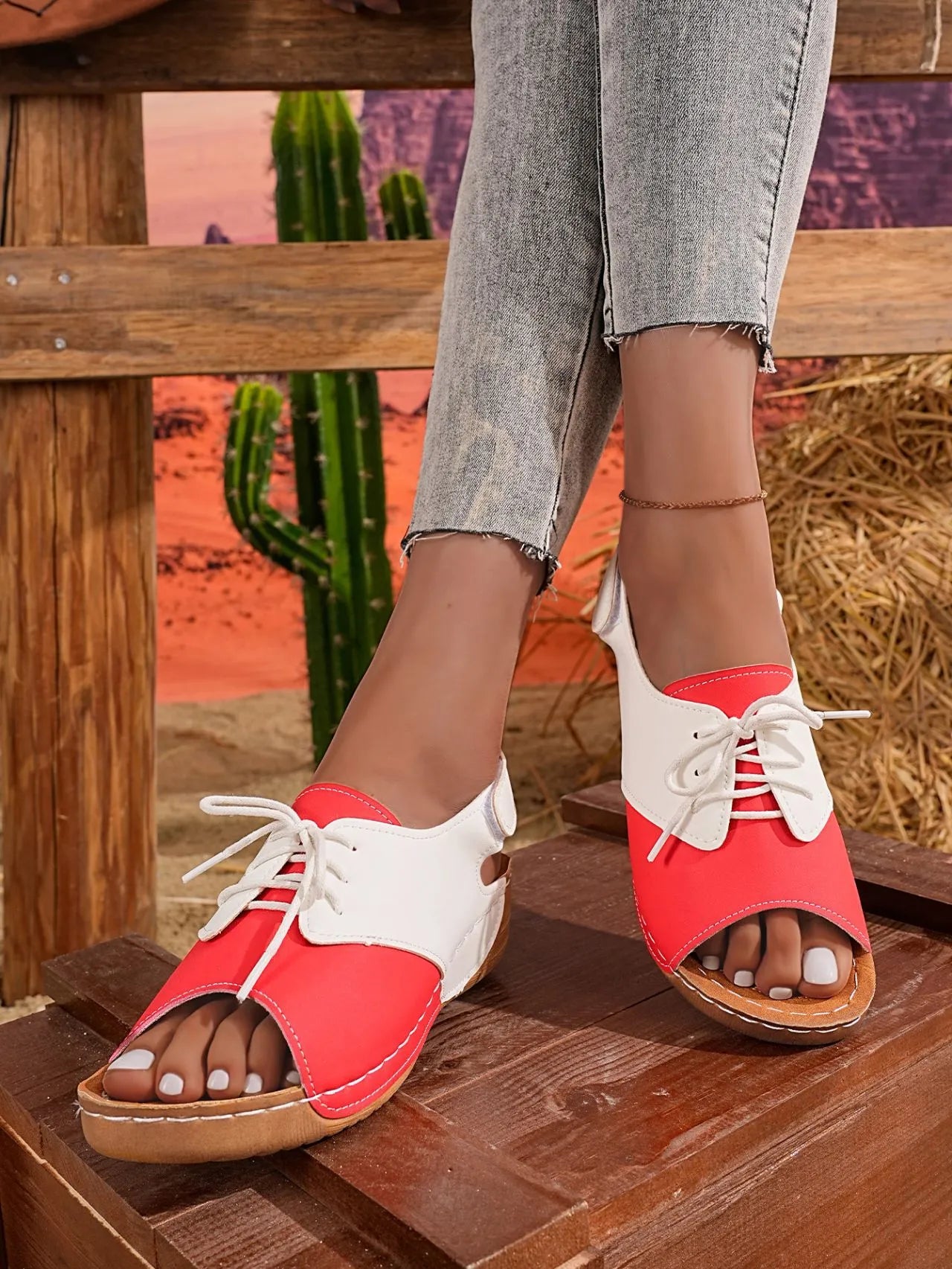 Lace Up Wedge Sandals