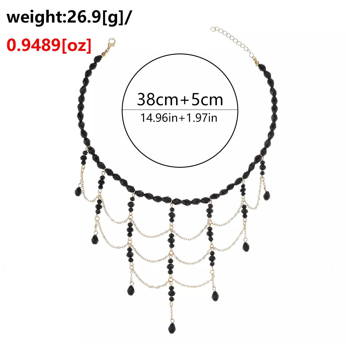 Beaded Choker Necklace with Draping Chains