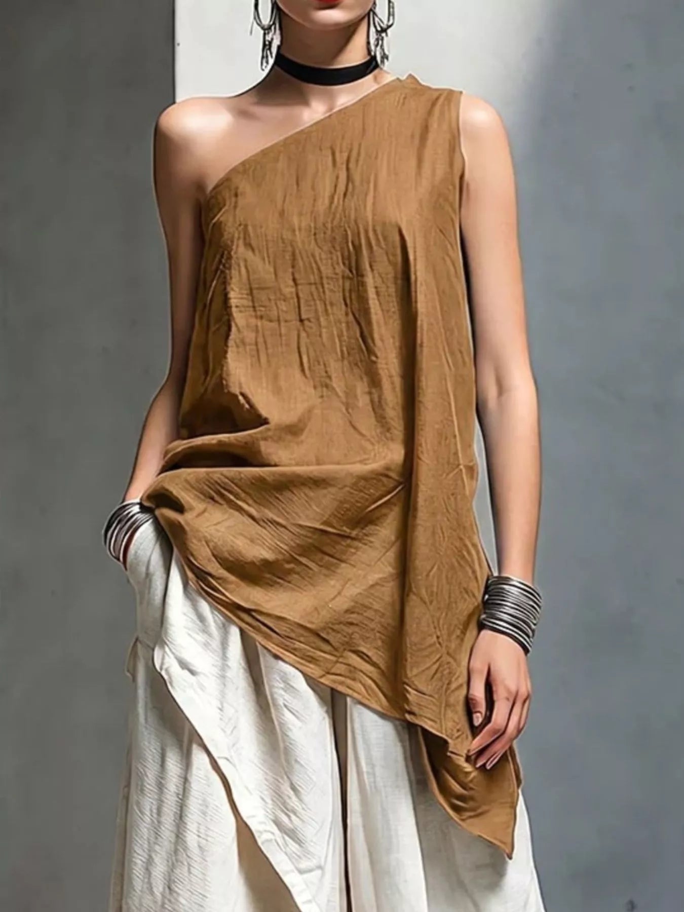Full Size Asymmetrical One-Shoulder Sleeveless Top Plus Size
