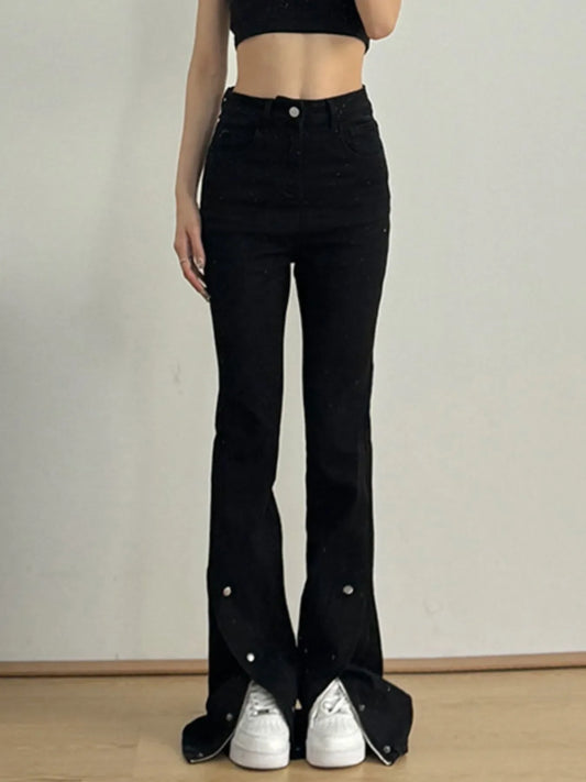 High-Waisted Slit Flare Jeans
