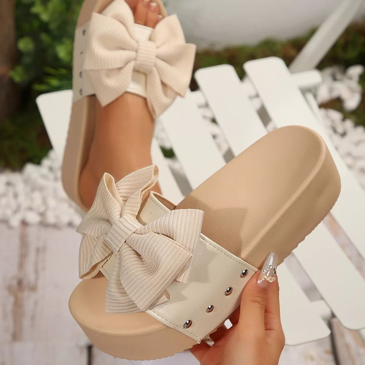 Bow Decor Platform Sandals