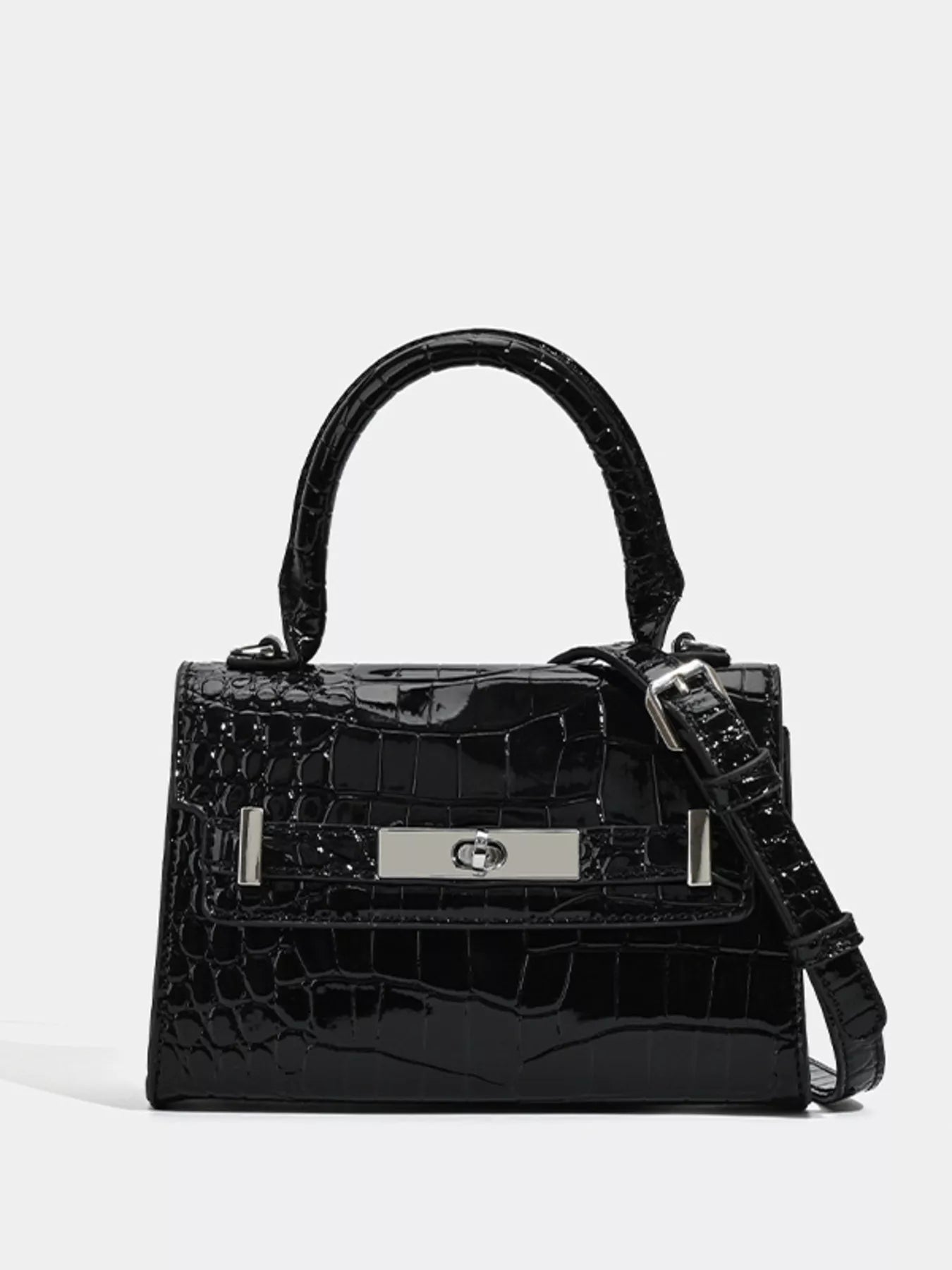 Croc-Embossed Top Handle Handbag