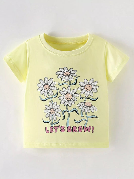 Children's Cute Daisy Print Graphic Sleeve T-Shirt