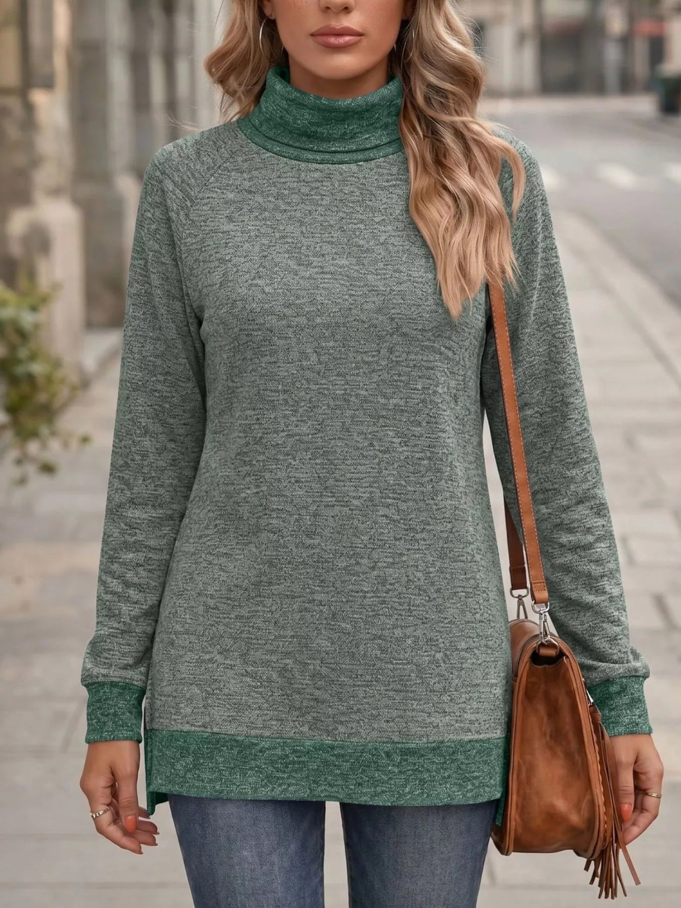 Turtleneck Raglan Sleeve T-Shirt